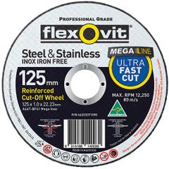 Flexovit Cut-off Wheel Mega Inox Type 41 AO 125mm x 1mm x 22.23mm