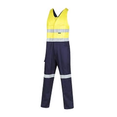 Workit 4006 Mens Hi Vis 2-Tone Regular Weight Action Back Coverall with Reflective Tape - Yellow / Navy