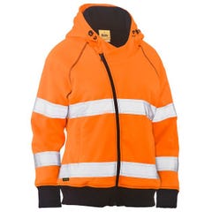 Bisley BKL6819T Women's Taped Hi Vis Fleece Zip Front Hoodie With Sherpa Lining - Orange / Navy