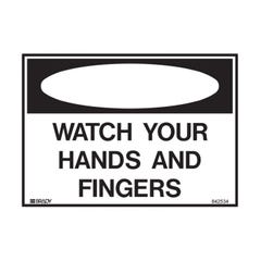 Brady Small Stick On Labels - Danger Watch Your Hands And Fingers (Self Adhesive Vinyl) H90mm x W125mm