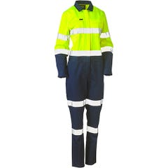 Bisley Womens Taped Hi Vis Cotton Drill Coverall - Yellow / Navy