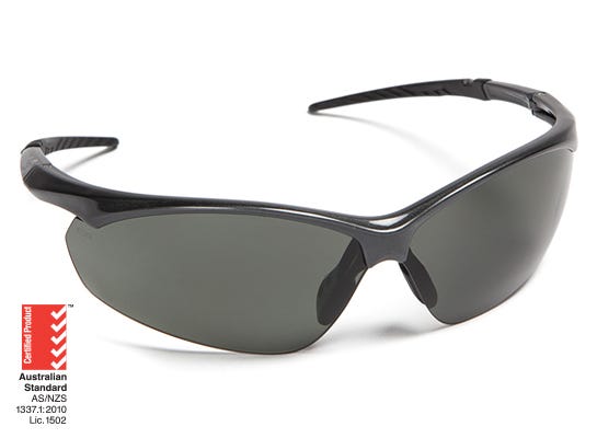 SAFETY GLASSES FRONTSIDE POLARISED BLUE REVO LENS WITH BLACK FRAME -  Paramount Safety Products